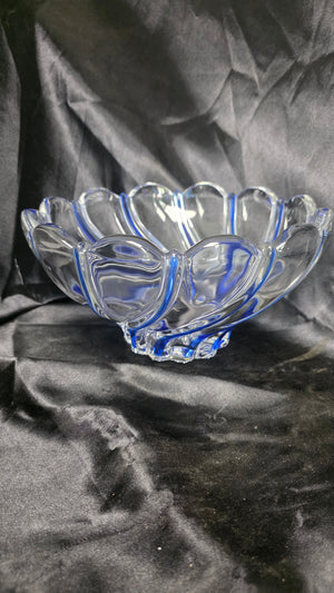 Vintage Blue Swirl Art Glass Centerpiece Bowl Decorative Console Bowl Home Décor