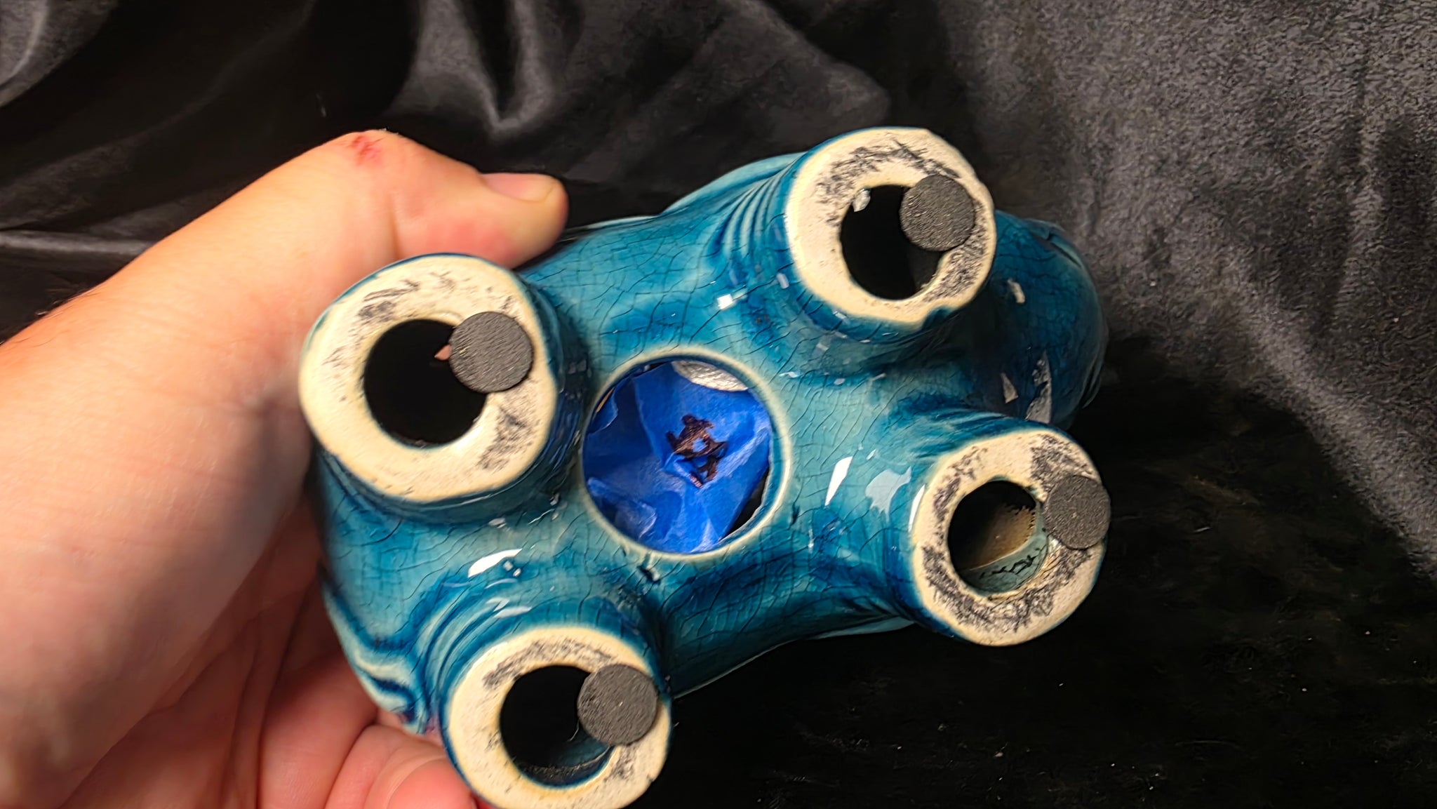 Vintage Blue Ceramic Elephant Potpourri Holder – Crackle Glaze