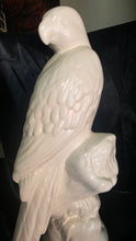 Cargar imagen en el visor de la galería, Large Glossy White Ceramic Cockatoo Parrot Figurine on Tree Stump Branch
