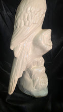 Cargar imagen en el visor de la galería, Large Glossy White Ceramic Cockatoo Parrot Figurine on Tree Stump Branch
