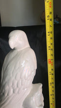 Cargar imagen en el visor de la galería, Large Glossy White Ceramic Cockatoo Parrot Figurine on Tree Stump Branch
