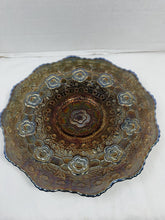 Cargar imagen en el visor de la galería, Antique Fenton Captive Rose Blue Iridescent Carnival Glass Plate c. 1911
