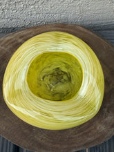 Load image into Gallery viewer, Vintage Yellow White Swirl Hand Blown Art Glass Squat Bowl MCM Studio Glass
