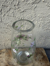Cargar imagen en el visor de la galería, Vintage Hand Painted Glass Vase Pink Floral Flowers Art Deco Style 10 Inch
