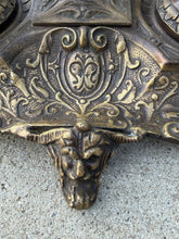 Load image into Gallery viewer, Vintage Ornate Brass Double Inkwell Stand India Writing Desk Pen Accessory
