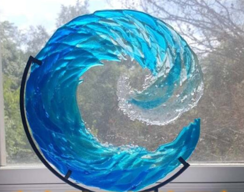 Ocean Wave Fused Glass Sculpture Acrylic Decoration