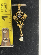 Charger l'image dans la galerie, Antique Art Nouveau 10K Gold Blue Sapphire Pearl Lavaliere Pendant Estate Jewlry
