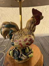 Load image into Gallery viewer, Country Cottage Rooster Table Lamp Painted Fruit Ceramic Base Patterned Shade
