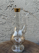 Load image into Gallery viewer, Vintage Bohemian Czech Glass Decanter Ewer Hand Painted 24K Gold Mid Century
