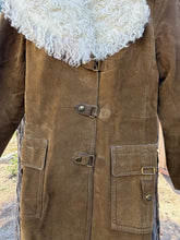 Load image into Gallery viewer, Vintage Jeno de Paris Suede Trench Coat Tibetan Lamb Fur Women's Small Rare

