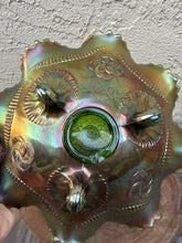 Load image into Gallery viewer, Antique Northwood Amethyst Wishbone Carnival Glass Ruffled Footed Bowl 8.5"

