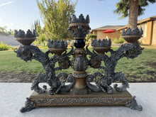 Load image into Gallery viewer, Vintage Large Baroque Rococo Resin 5 Light Candelabra Silver Ornate Centerpiece
