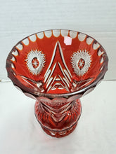 Load image into Gallery viewer, Vintage Bohemian Ruby Red Cut-to-Clear Crystal Starburst Floral Vase Czech
