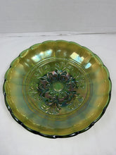 Load image into Gallery viewer, Vintage Green Carnival Glass Ruffled Serving Bowl Footed Iridescent
