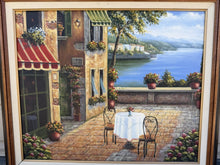 Load image into Gallery viewer, Original Oil Painting Bellagio Italy Café Street Scene Signed Framed Canvas Art
