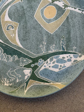 Load image into Gallery viewer, Vintage Prehistoric Shoreline Sgraffito Ceramic Plate 1970s Handmade Folk Art

