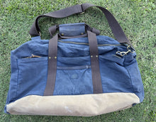 Load image into Gallery viewer, J.Crew Sporting Goods Blue Waxed Canvas Duffle Bag Weekender Travel Luggage
