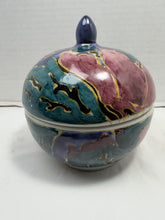 Load image into Gallery viewer, Vintage Hand Painted Studio Pottery Lidded Round Dish Abstract Glaze Ceramic
