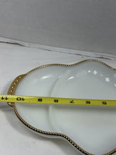 Load image into Gallery viewer, Vintage Fire-King Oven Ware White Milk Glass Divided Dish Gold Bead Trim Tray
