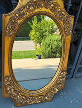 Load image into Gallery viewer, Vintage Wood Carved Ornate Gold Baroque Style Wall Mirror 24" x40
