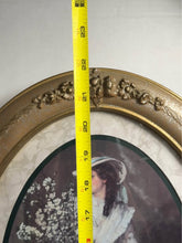 Load image into Gallery viewer, Vintage John Lavery Portrait Print Lady with Blossoms Ornate Oval Gold Frame Wall Art
