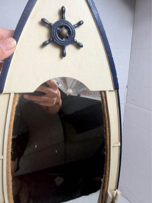 Nautical Boat Shaped Wall Mirror Coastal Beach House Wooden Decor with Oars
