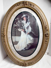Load image into Gallery viewer, Vintage John Lavery Portrait Print Lady with Blossoms Ornate Oval Gold Frame Wall Art
