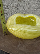 Load image into Gallery viewer, Vintage Yellow White Swirl Hand Blown Art Glass Squat Bowl MCM Studio Glass

