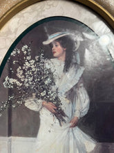 Load image into Gallery viewer, Vintage John Lavery Portrait Print Lady with Blossoms Ornate Oval Gold Frame Wall Art
