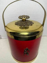 Load image into Gallery viewer, Vintage Georges Briard Style Red Vinyl Brass Ice Bucket Mid Century Modern Barware USA
