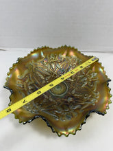 Load image into Gallery viewer, Antique Northwood Amethyst Wishbone Carnival Glass Ruffled Footed Bowl 8.5"
