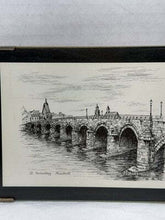 将图片加载到图库查看器，Vintage Maastricht Triptych Set of 3 B&amp;W Ink Sketches on Wood, Netherlands
