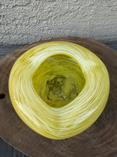 Load image into Gallery viewer, Vintage Yellow White Swirl Hand Blown Art Glass Squat Bowl MCM Studio Glass

