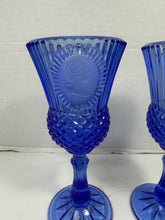 Load image into Gallery viewer, Vintage 1976 Avon Fostoria Cobalt Blue George Martha Washington Goblets Pair
