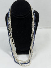 Charger l'image dans la galerie, Vintage 14K Gold Multi-Strand Freshwater Rice Pearl &amp; Lapis Lazuli Necklace
