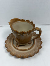 将图片加载到图库查看器，Antique Greentown Chocolate Slag Glass Bracket Creamer &amp; Saucer Set
