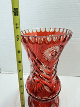 Load image into Gallery viewer, Vintage Bohemian Ruby Red Cut-to-Clear Crystal Starburst Floral Vase Czech
