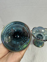 Load image into Gallery viewer, Vintage Indiana Glass Blue Carnival Glass Harvest Grape Candlestick Holders Pair
