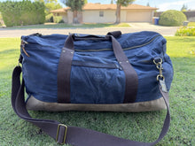 Load image into Gallery viewer, J.Crew Sporting Goods Blue Waxed Canvas Duffle Bag Weekender Travel Luggage
