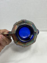 Load image into Gallery viewer, Antique Fenton Blue Carnival Glass Orange Tree Cream Pitcher Scalloped Rim
