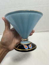 Load image into Gallery viewer, Antique Bohemian Blue Opaline Glass Hand Painted Footed Compote Bowl Art Glass
