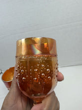 Load image into Gallery viewer, Vintage Fenton Marigold Carnival Glass Orange Tree Pattern Wine Goblets Pair
