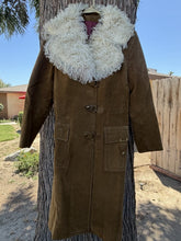 Load image into Gallery viewer, Vintage Jeno de Paris Suede Trench Coat Tibetan Lamb Fur Women's Small Rare
