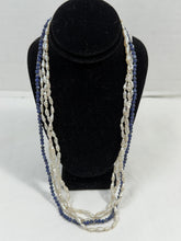 Charger l'image dans la galerie, Vintage 14K Gold Multi-Strand Freshwater Rice Pearl &amp; Lapis Lazuli Necklace
