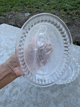 Load image into Gallery viewer, Antique Imperial Glass Satin Frosted Lion Covered Candy Dish Lattice Edge Bowl
