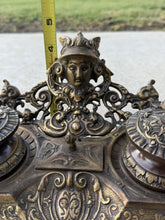 Load image into Gallery viewer, Vintage Ornate Brass Double Inkwell Stand India Writing Desk Pen Accessory
