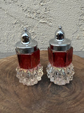 Load image into Gallery viewer, Vintage Indiana Glass Ruby Red Flash Diamond Point Crown Salt Pepper Shakers
