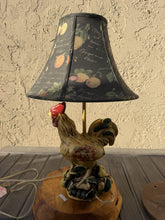 Load image into Gallery viewer, Country Cottage Rooster Table Lamp Painted Fruit Ceramic Base Patterned Shade

