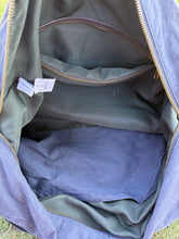 Load image into Gallery viewer, J.Crew Sporting Goods Blue Waxed Canvas Duffle Bag Weekender Travel Luggage

