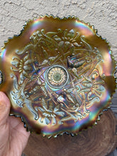 Load image into Gallery viewer, Antique Northwood Amethyst Wishbone Carnival Glass Ruffled Footed Bowl 8.5"
